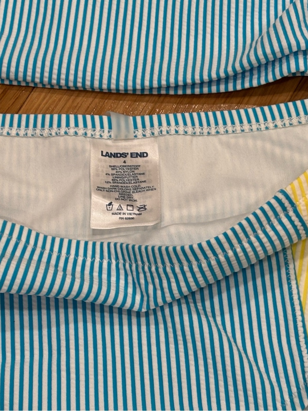 4 Piece Lands' End Blue, Red, Yellow & White Striped Swim Set Bikini/Rash Guards - Picture 4 of 7